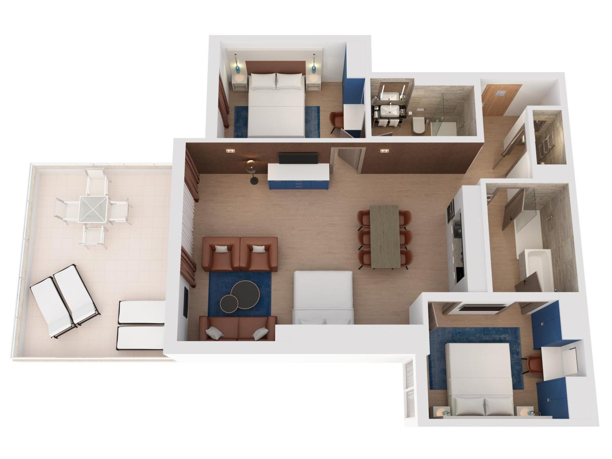 Hilton Rijeka Costabella Beach Resort And Spa 部屋 写真 A floorplan of a typical two-bedroom suite
