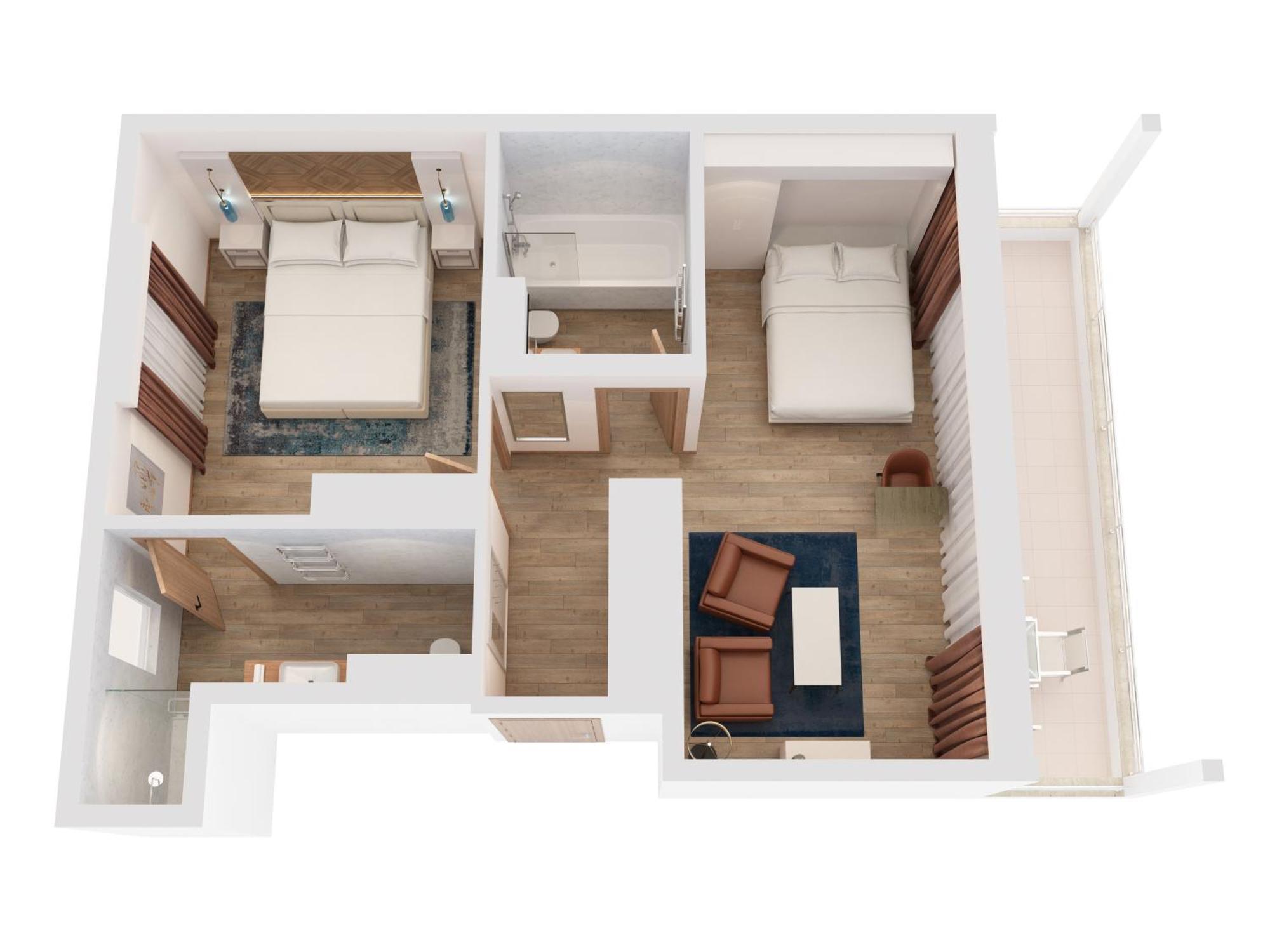 Hilton Rijeka Costabella Beach Resort And Spa 部屋 写真 3D floor plan of a hotel room